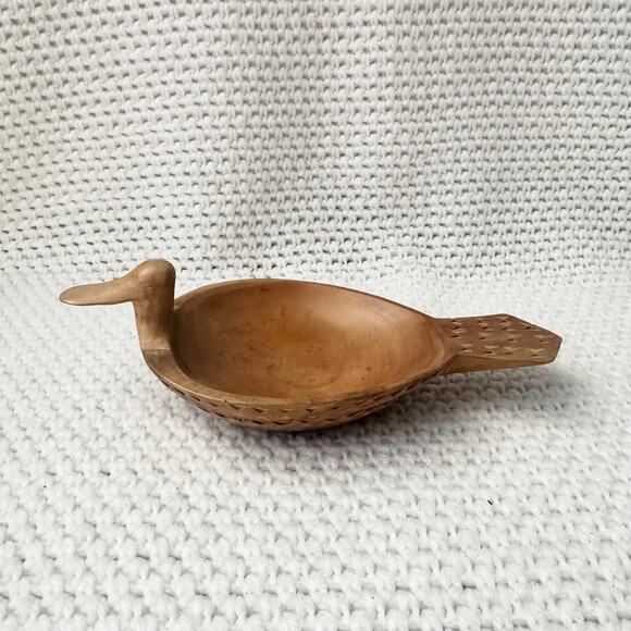 Vintage Other - Vintage Wooden Folk Art Hand Carved Tooled Wood Duck Bowl 8" Across